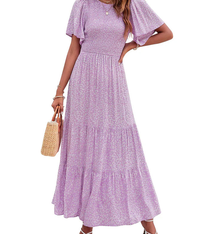 Elegant Floral Print V-Neck Maxi Dress