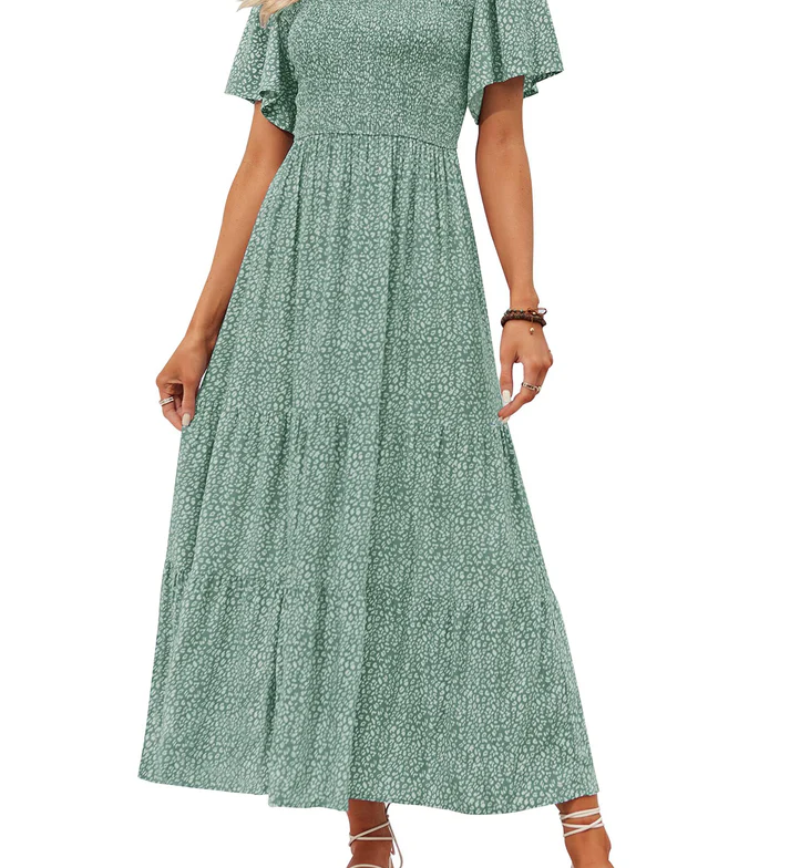 Elegant Floral Print V-Neck Maxi Dress