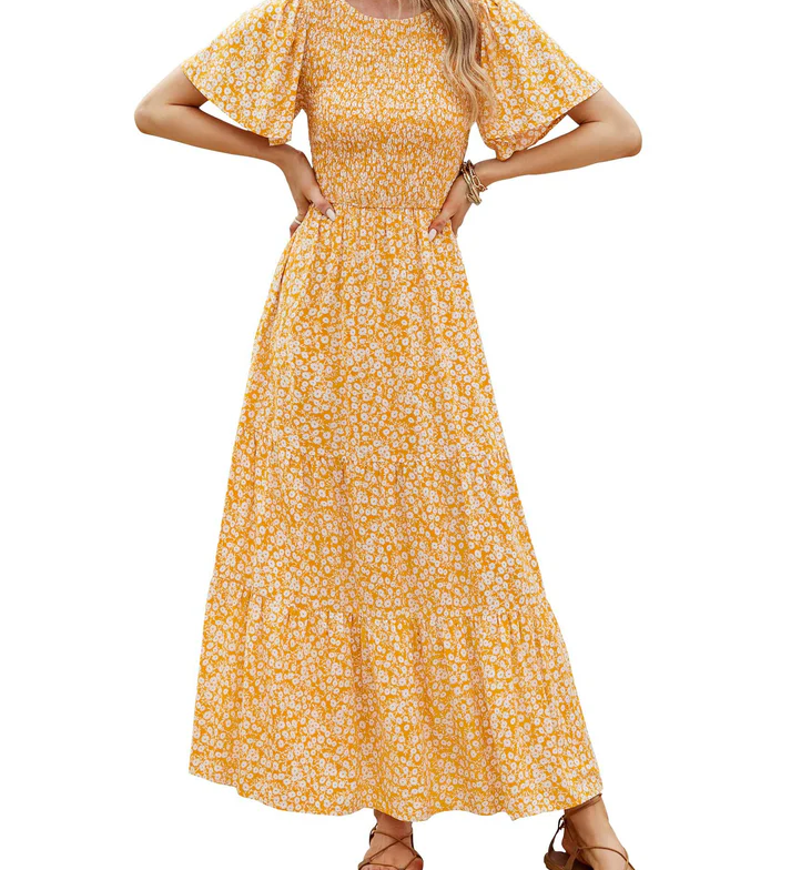 Elegant Floral Print V-Neck Maxi Dress
