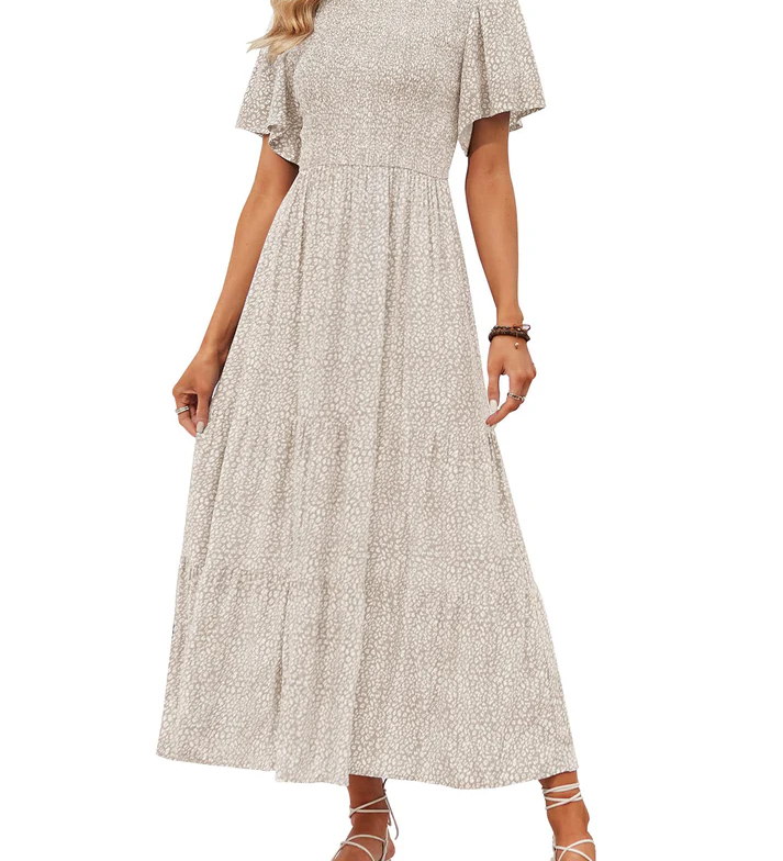 Elegant Floral Print V-Neck Maxi Dress