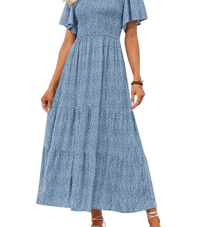 Elegant Floral Print V-Neck Maxi Dress