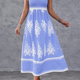 Artistic Geometric Print Smocked Maxi Dress