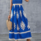 Artistic Geometric Print Smocked Maxi Dress
