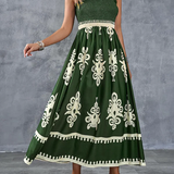 Artistic Geometric Print Smocked Maxi Dress