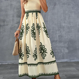 Artistic Geometric Print Smocked Maxi Dress