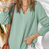 Crochet Trim V-Neck Blouse