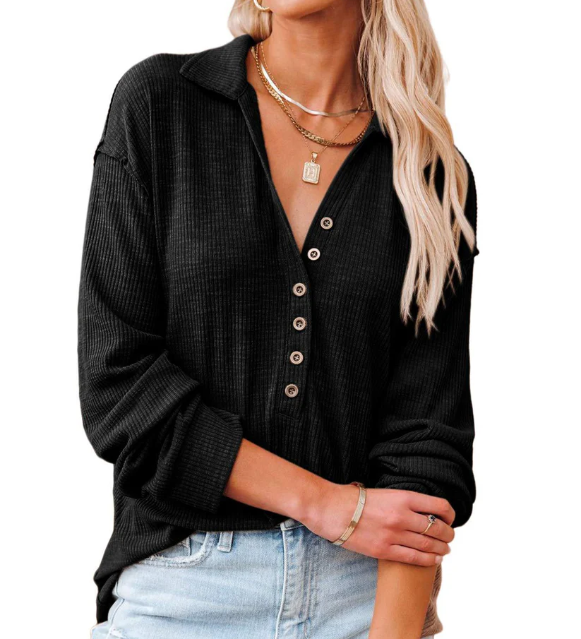 Casual Button-Down Ribbed Knit Shirt