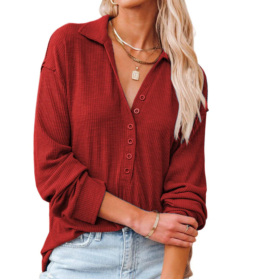 Casual Button-Down Ribbed Knit Shirt