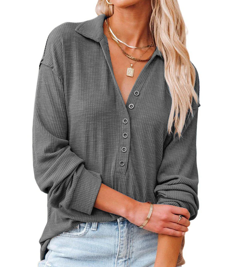 Casual Button-Down Ribbed Knit Shirt