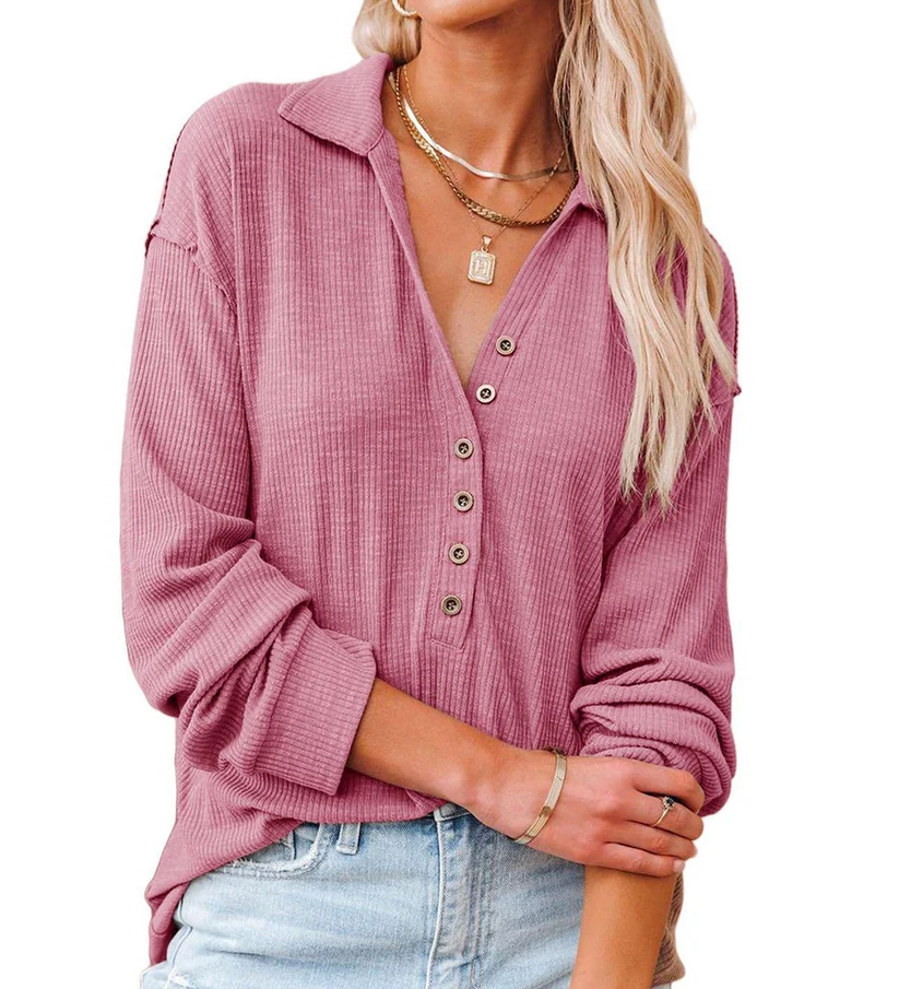 Casual Button-Down Ribbed Knit Shirt