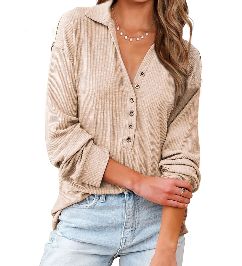 Casual Button-Down Ribbed Knit Shirt