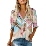 Elegant V-Neck Puff Sleeve Blouse