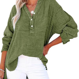 Casual Button-Down Textured Long-Sleeve Blouse