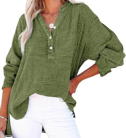 Casual Button-Down Textured Long-Sleeve Blouse