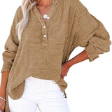 Casual Button-Down Textured Long-Sleeve Blouse