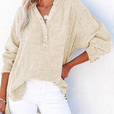Casual Button-Down Textured Long-Sleeve Blouse