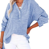 Casual Button-Down Textured Long-Sleeve Blouse