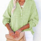 Casual Button-Down Textured Long-Sleeve Blouse