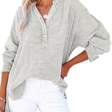 Casual Button-Down Textured Long-Sleeve Blouse