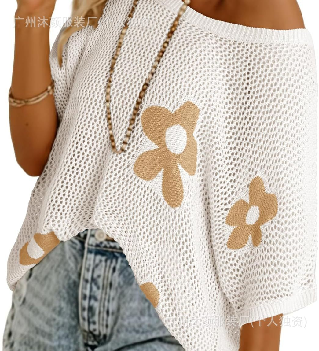 Floral Mesh Knit Batwing shirt