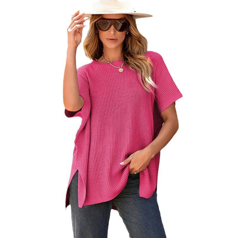 Solid Pullover Round Neck Knit T-Shirt
