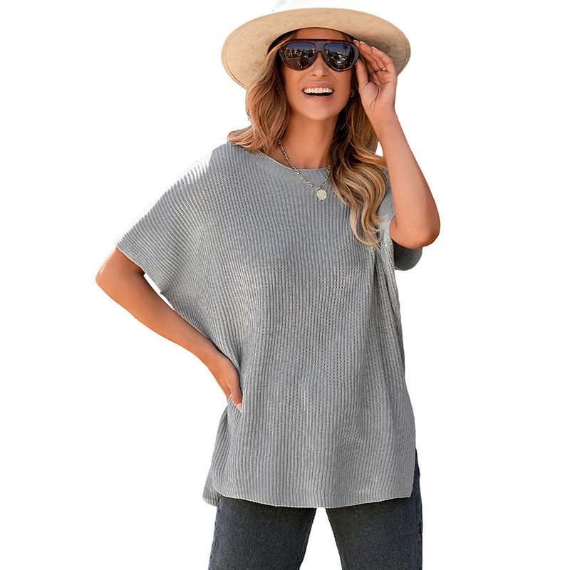 Solid Pullover Round Neck Knit T-Shirt