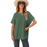 Solid Pullover Round Neck Knit T-Shirt