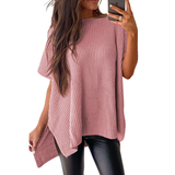 Solid Pullover Round Neck Knit T-Shirt
