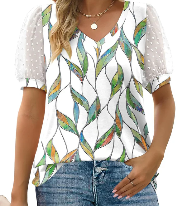 Charming V-Neck Puff Sleeve Blouse