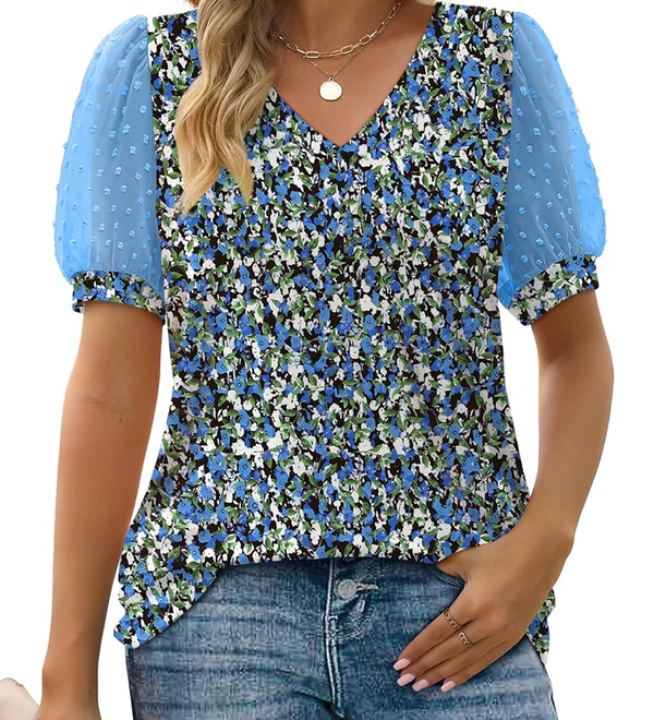 Charming V-Neck Puff Sleeve Blouse