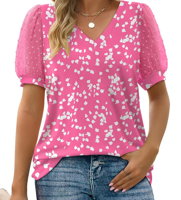 Charming V-Neck Puff Sleeve Blouse