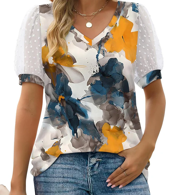 Charming V-Neck Puff Sleeve Blouse