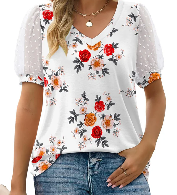 Charming V-Neck Puff Sleeve Blouse