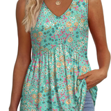 Peplum V-Neck Printed Tank Top