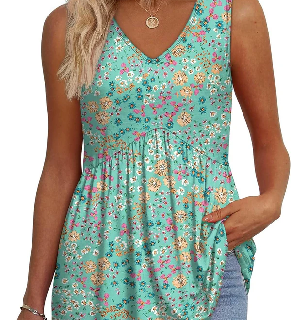 Peplum V-Neck Printed Tank Top