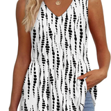 Peplum V-Neck Printed Tank Top