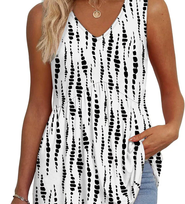 Peplum V-Neck Printed Tank Top
