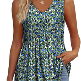 Peplum V-Neck Printed Tank Top