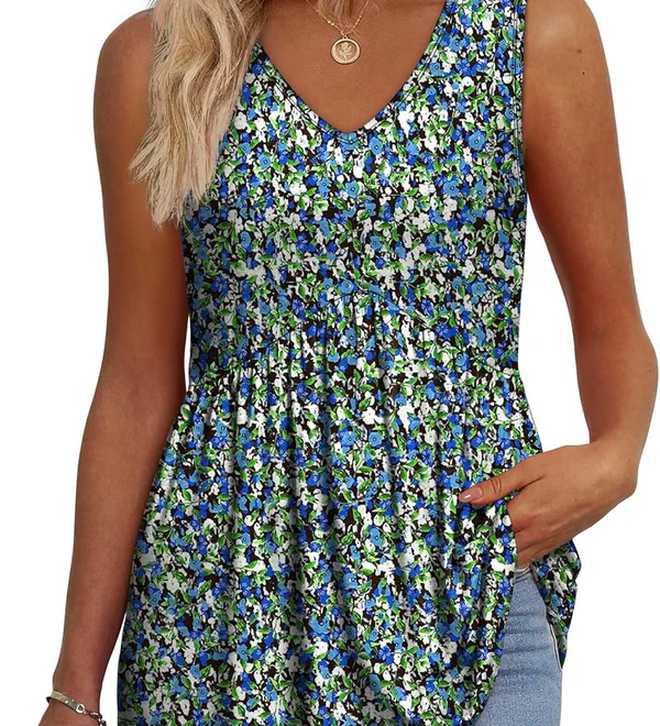 Peplum V-Neck Printed Tank Top