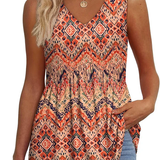 Peplum V-Neck Printed Tank Top