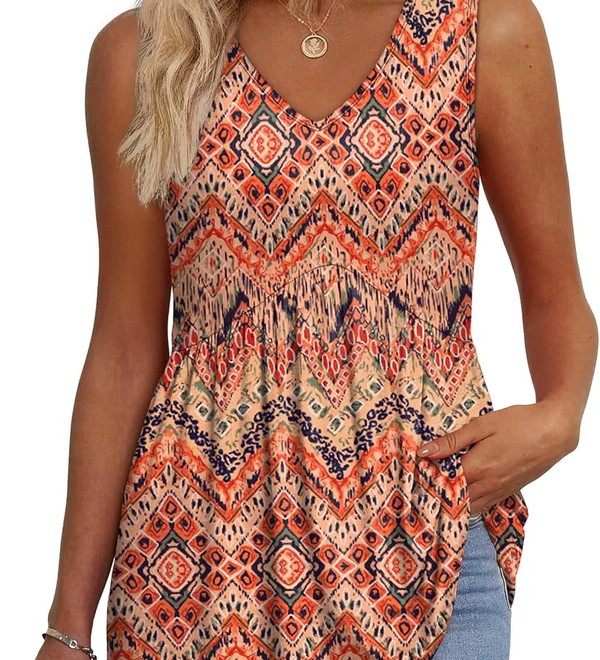 Peplum V-Neck Printed Tank Top