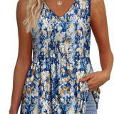 Peplum V-Neck Printed Tank Top