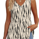 Peplum V-Neck Printed Tank Top