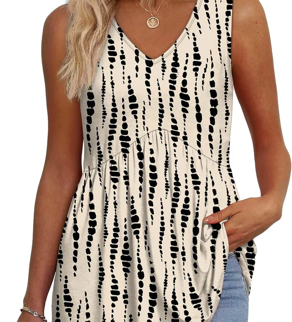 Peplum V-Neck Printed Tank Top