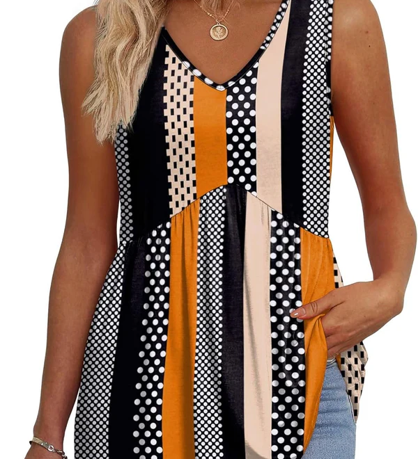 Peplum V-Neck Printed Tank Top
