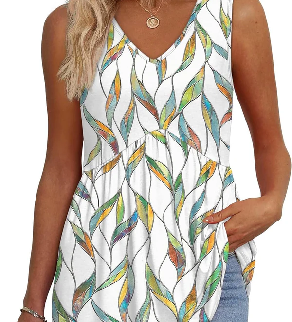 Peplum V-Neck Printed Tank Top