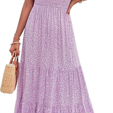 Elegant Lilac Floral Smocked Tiered Maxi Dress