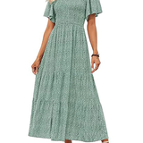 Elegant Lilac Floral Smocked Tiered Maxi Dress