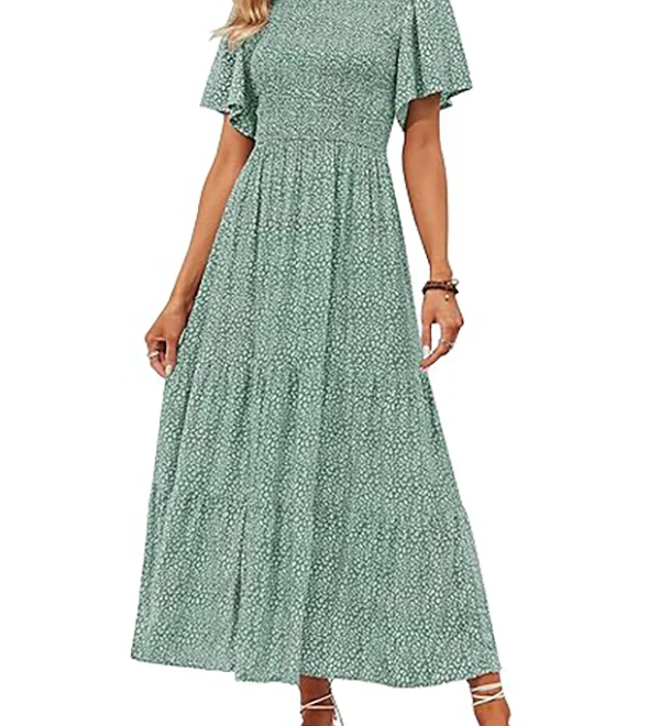 Elegant Lilac Floral Smocked Tiered Maxi Dress