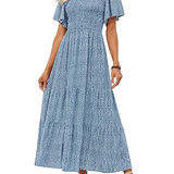 Elegant Lilac Floral Smocked Tiered Maxi Dress